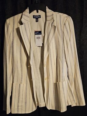 Chaps Cream Blazer with Navy Stripes